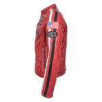 WeeBroz Men's Red Leather Biker Jacket Motorsports Logos Style - Image 4