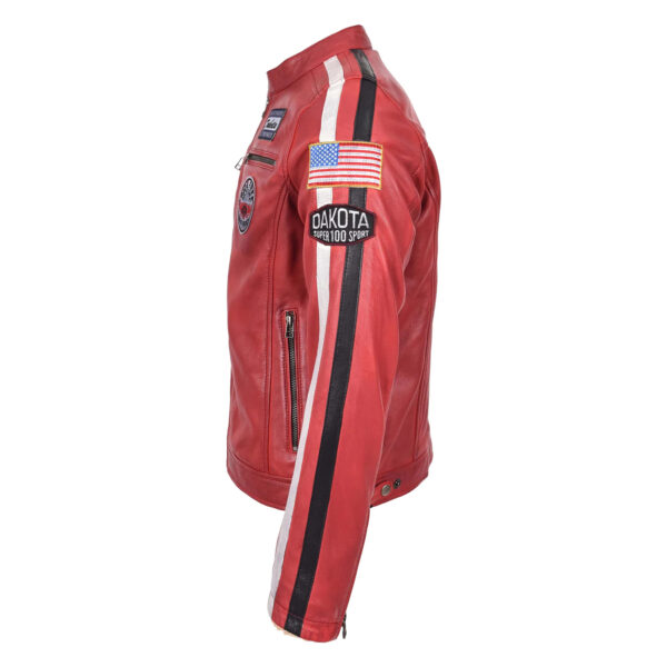 WeeBroz Men's Red Leather Biker Jacket Motorsports Logos Style - Image 4