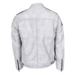 WeeBroz Men's Vintage White Leather Biker Jacket Motorsports Logos Style - Image 2