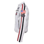 WeeBroz Men's Vintage White Leather Biker Jacket Motorsports Logos Style - Image 3
