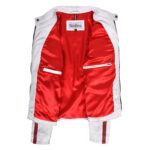 WeeBroz Men's Vintage White Leather Biker Jacket Motorsports Logos Style - Image 5