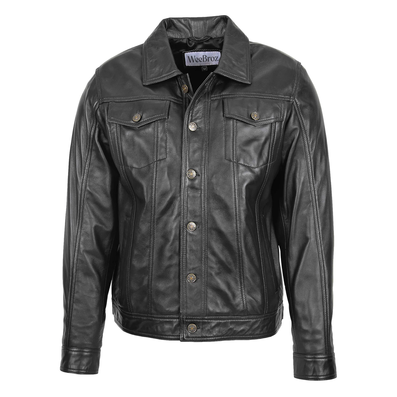 Mens-Leather-Lee-Rider-Casual-Jacket-Terry-Black-1 WeeBroz Men's Black Leather Biker Jacket Rider Casual Style - Image 1