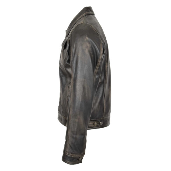 WeeBroz Men's Black Rub Off Leather Biker Jacket Rider Casual Style - Image 3