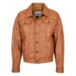 WeeBroz Men's Tan Leather Biker Jacket Casual Racer Style