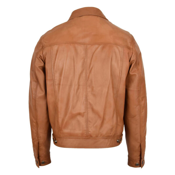 WeeBroz Men's Tan Leather Biker Jacket Casual Racer Style - Image 2