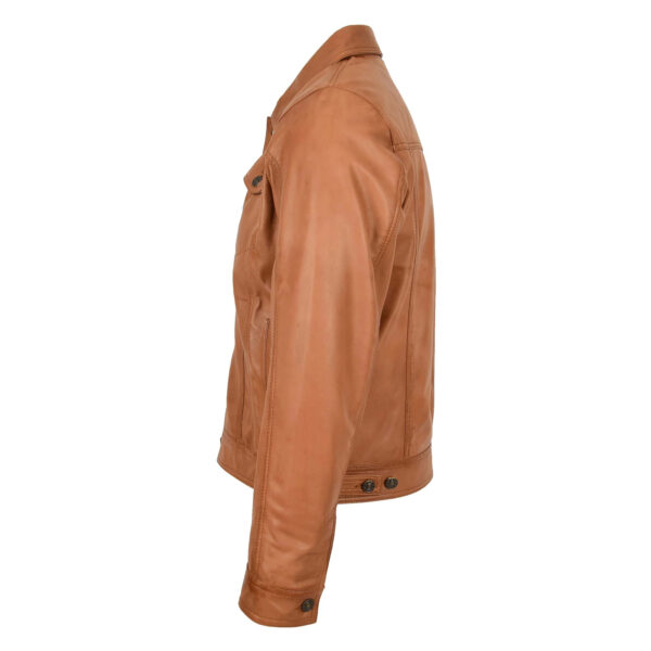 WeeBroz Men's Tan Leather Biker Jacket Casual Racer Style - Image 3