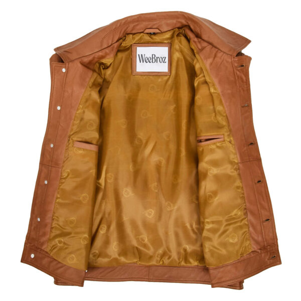 WeeBroz Men's Tan Leather Biker Jacket Casual Racer Style - Image 4