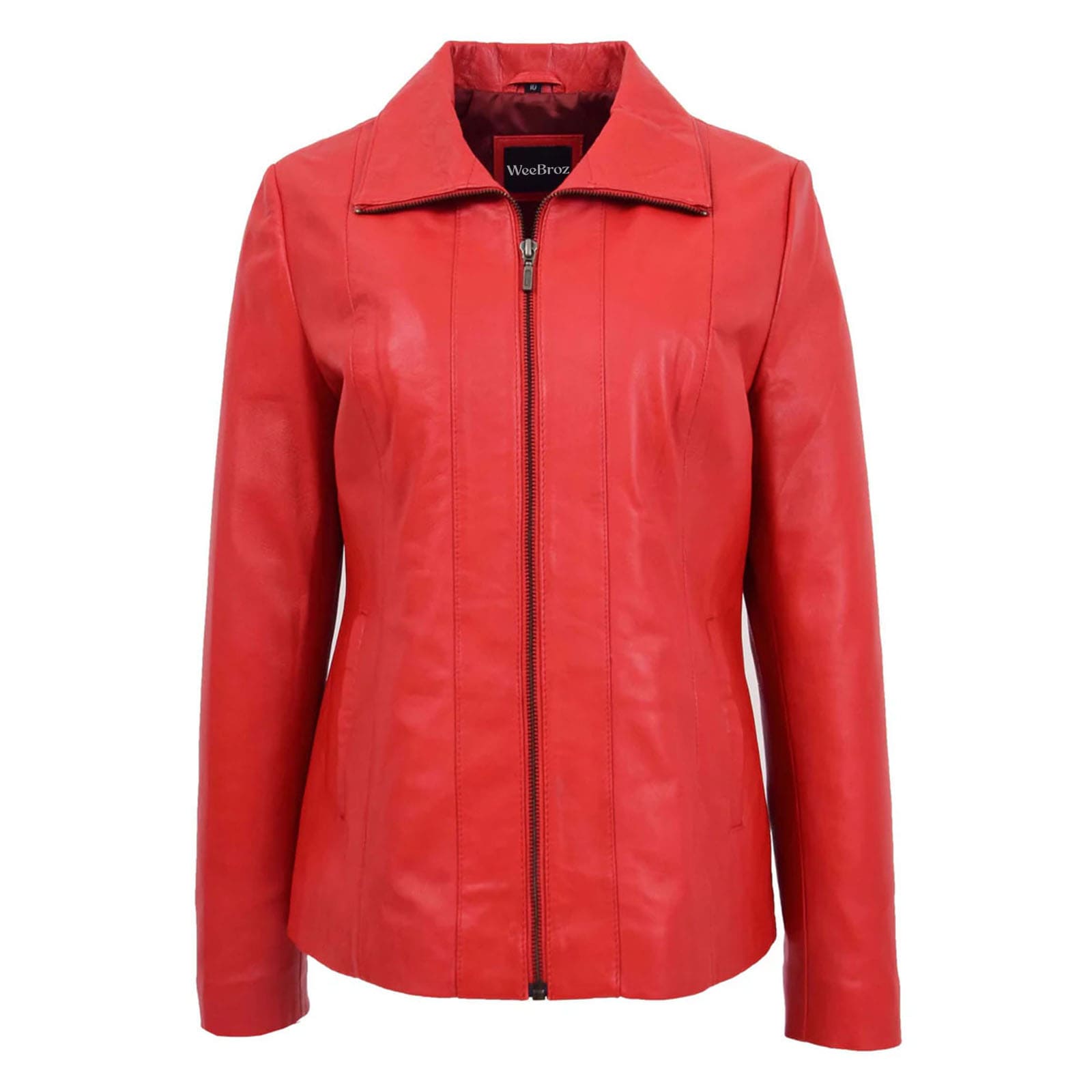 Womens-Classic-Zip-Fastening-Leather-Jacket-Julia-Red-1 WeeBroz Women's Red Leather Biker Jacket Classic Zipper Style - Image 1