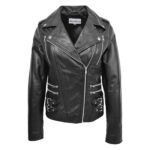 WeeBroz Women's Black Leather Biker Jacket Fashion Cross Zip Style