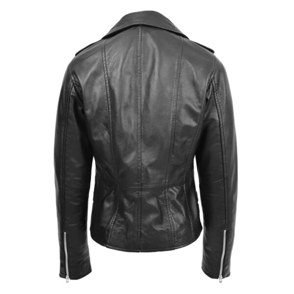 WeeBroz Women's Black Leather Biker Jacket Fashion Cross Zip Style - Image 2