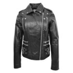 WeeBroz Women's Black Leather Biker Jacket Fashion Cross Zip Style - Image 3
