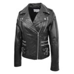 WeeBroz Women's Black Leather Biker Jacket Fashion Cross Zip Style - Image 4