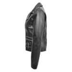 WeeBroz Women's Black Leather Biker Jacket Fashion Cross Zip Style - Image 5