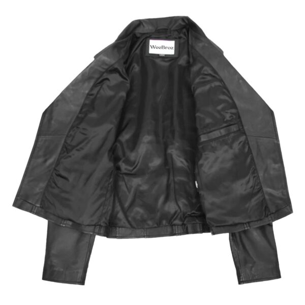 WeeBroz Women's Black Leather Biker Jacket Fashion Cross Zip Style - Image 6