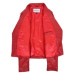 WeeBroz Women's Red Leather Biker Jacket Fashion Cross Zip Style - Image 6