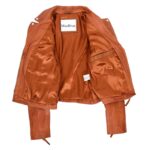 WeeBroz Women's Tan Leather Biker Jacket Zipper Punk Style - Image 6