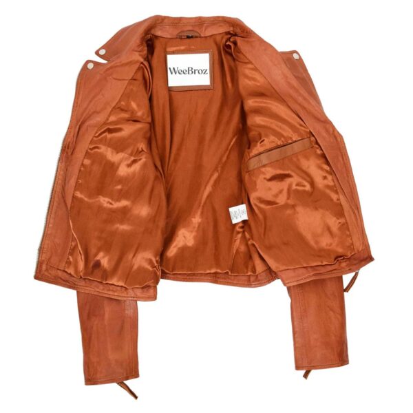 WeeBroz Women's Tan Leather Biker Jacket Zipper Punk Style - Image 6
