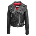 WeeBroz Women's Black Leather Biker Jacket Asymmetrical Zip Style