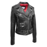 WeeBroz Women's Black Leather Biker Jacket Asymmetrical Zip Style - Image 3