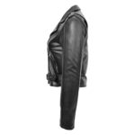 WeeBroz Women's Black Leather Biker Jacket Asymmetrical Zip Style - Image 5