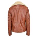 WeeBroz Women's Tan Soft Leather Biker Jacket Detachable Collar Style - Image 2