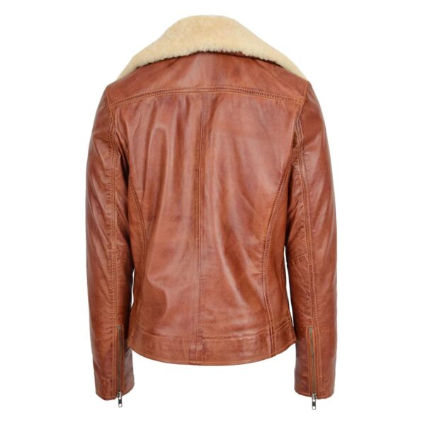 WeeBroz Women's Tan Soft Leather Biker Jacket Detachable Collar Style - Image 2
