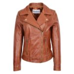 WeeBroz Women's Tan Soft Leather Biker Jacket Detachable Collar Style - Image 3