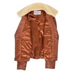 WeeBroz Women's Tan Soft Leather Biker Jacket Detachable Collar Style - Image 6