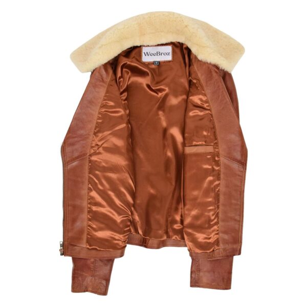 WeeBroz Women's Tan Soft Leather Biker Jacket Detachable Collar Style - Image 6