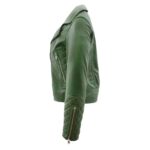 WeeBroz Women's Green Leather Biker Jacket Quilt Detail Style - Image 5