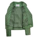 WeeBroz Women's Green Leather Biker Jacket Quilt Detail Style - Image 6