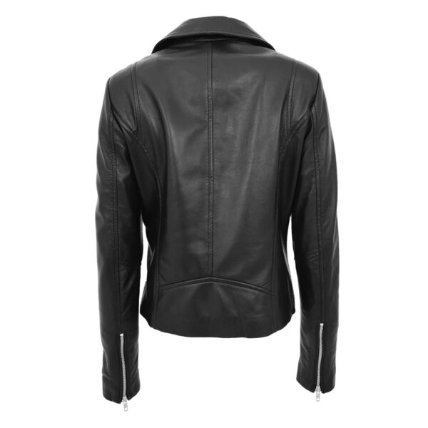 WeeBroz Women's Black Leather Biker Jacket Cross Zip Biker Style - Image 2