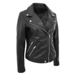 WeeBroz Women's Black Leather Biker Jacket Cross Zip Biker Style - Image 4
