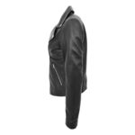 WeeBroz Women's Black Leather Biker Jacket Cross Zip Biker Style - Image 6