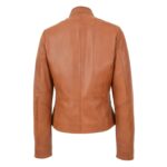 WeeBroz Women's Tan Leather Biker Jacket Standing Collar Style - Image 2
