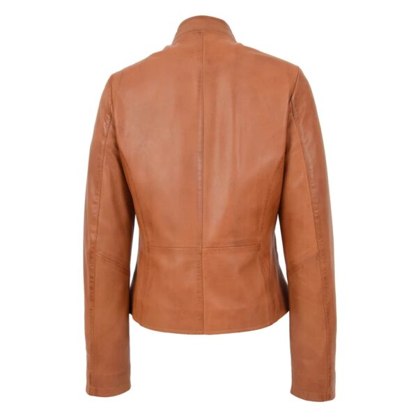 WeeBroz Women's Tan Leather Biker Jacket Standing Collar Style - Image 2