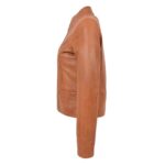 WeeBroz Women's Tan Leather Biker Jacket Standing Collar Style - Image 6