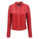 WeeBroz Women's Red Leather Biker Jacket Classic Biker Style
