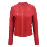 WeeBroz Women's Red Leather Biker Jacket Classic Biker Style - Image 3