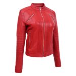 WeeBroz Women's Red Leather Biker Jacket Classic Biker Style - Image 4