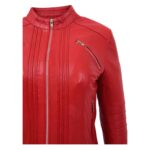 WeeBroz Women's Red Leather Biker Jacket Classic Biker Style - Image 6