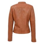 WeeBroz Women's Tan Leather Biker Jacket Classic Style - Image 2