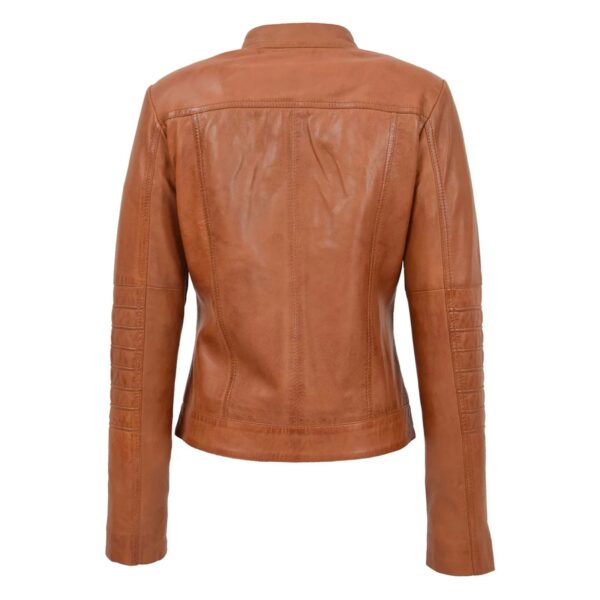 WeeBroz Women's Tan Leather Biker Jacket Classic Style - Image 2