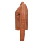 WeeBroz Women's Tan Leather Biker Jacket Classic Style - Image 5