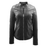 WeeBroz Women's Black Leather Biker Jacket Classic Biker Style