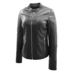 WeeBroz Women's Black Leather Biker Jacket Classic Biker Style - Image 4
