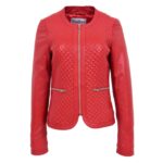 WeeBroz Women's Red Leather Biker Jacket Zipper Casual Style
