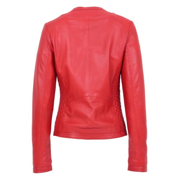 WeeBroz Women's Red Leather Biker Jacket Zipper Casual Style - Image 2