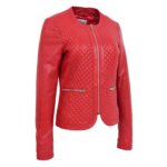 WeeBroz Women's Red Leather Biker Jacket Zipper Casual Style - Image 3