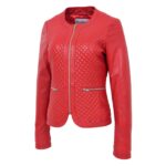 WeeBroz Women's Red Leather Biker Jacket Zipper Casual Style - Image 4